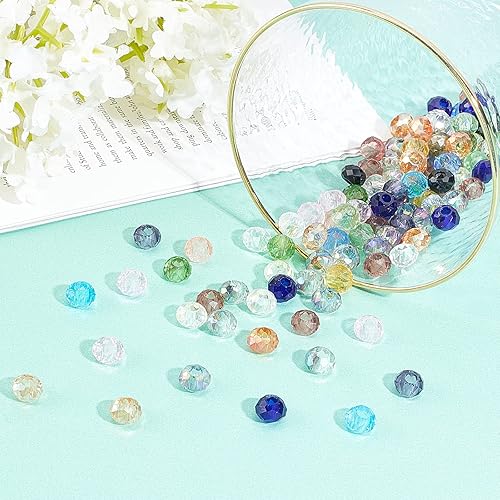 Miniatura 7 de PH PandaHall 100 cuentas de cristal de 0.315 x 0.197 in, cuentas de agujero grande facetadas europeas Rondelle espaciador para bricolaje cadena de