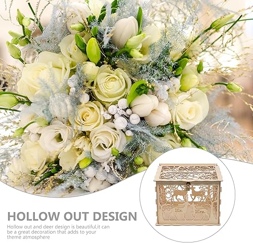 Miniatura 9 de Amosfun Vinatge - Caja de madera para tarjetas de boda, caja de boda rústica hueca con llave de bloqueo y caja de tarjetas de goma para decoración