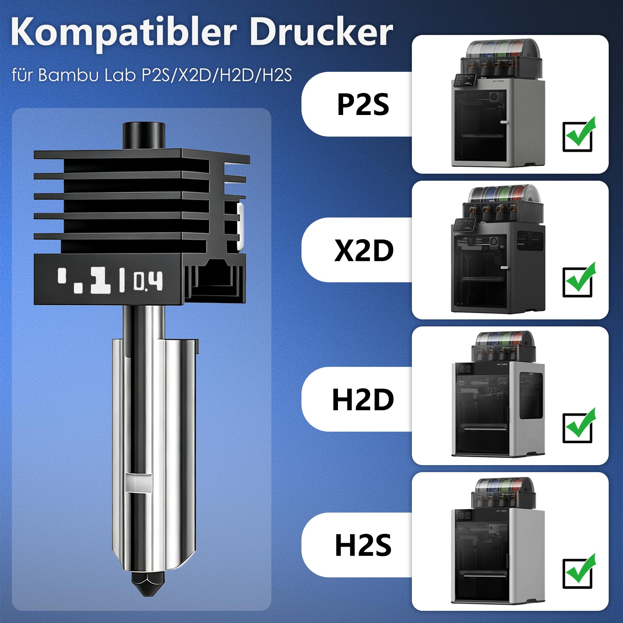 3-Pack Kit Hotend 0,2MM+0,4MM+0,6MM P2S per Bambu Lab P2S/X2D/H2D/H2S, Kit di Aggiornamento Estrusore Include Ugello in Acciaio Resistente alle Alte Temperature per Accessori Bambu Lab 3D-Drucker