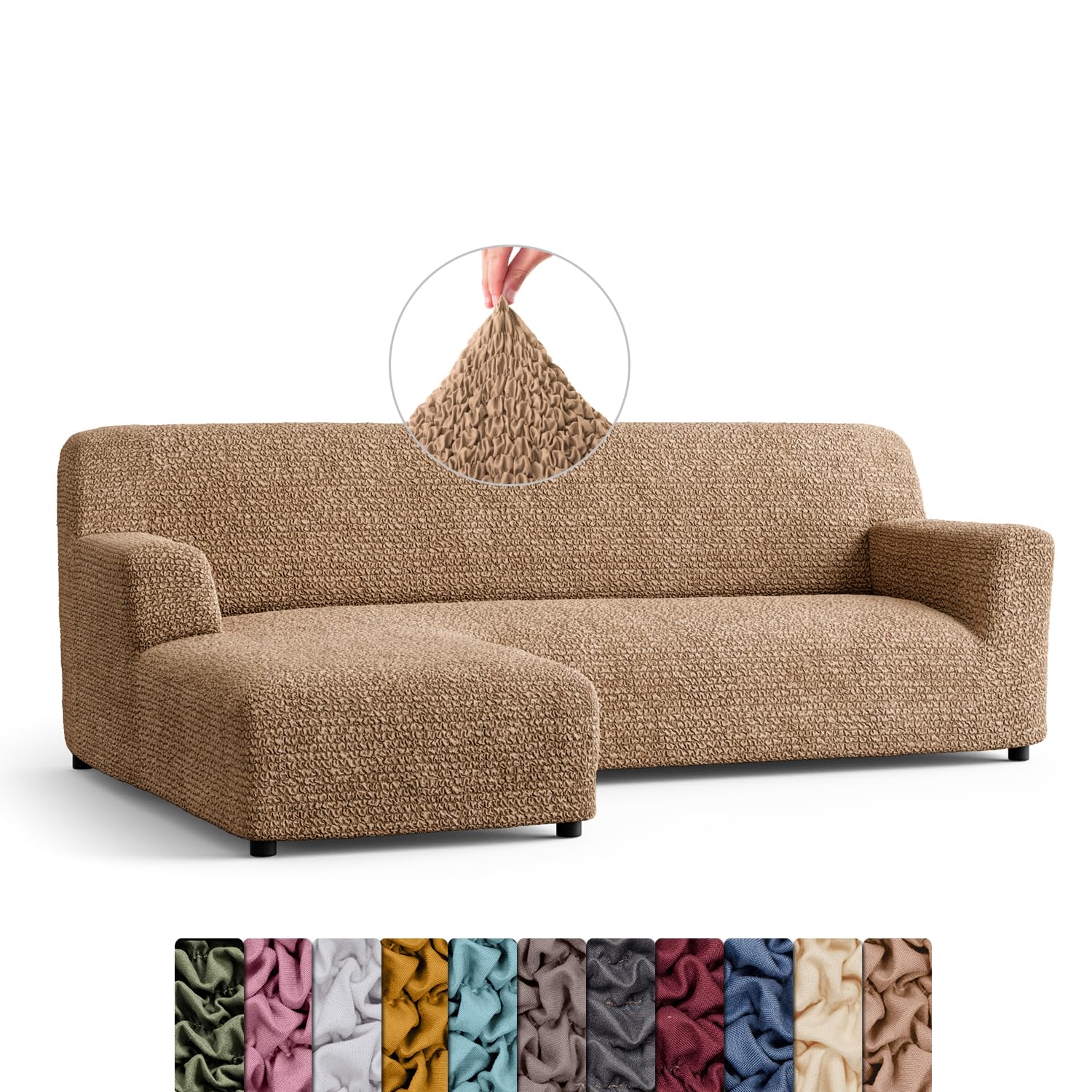Menotti L Shape Sofa Cover - Sectional Covers - Chaise Lounge Couch Cover - Soft Polyester Fabric Slipcovers - 1-piece Form Fit Stretch Furniture Slipcover - Microfibre - Latte (L-Shape Left)