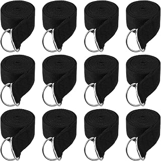 wutfuooo 12 Pack 6Ft Yoga Straps with Adjustable Metal D-Ring Buckle - Cotton Stretch Bands for Flexibility, Pilates, Yoga & Physical Therapy