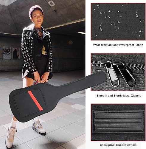 Miniatura 2 de Muscab Bolsa de guitarra para bajo de 0.276 in, acolchado para bajo eléctrico, mochila con correa para el cuello y bolsillos, color negro