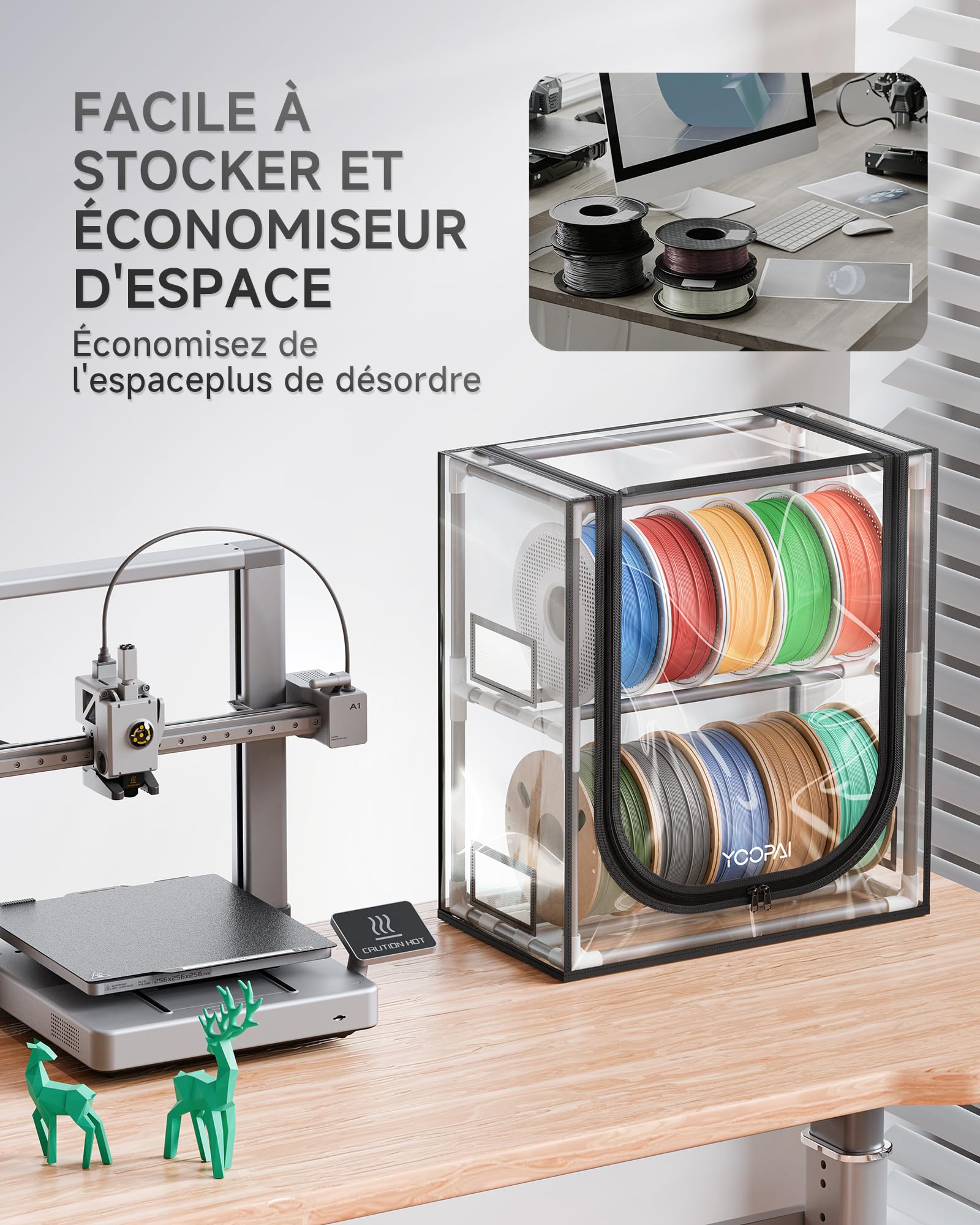 YOOPAI Boîte de rangement pour filament d'imprimante 3D avec déshydratants – Étagère de rangement en métal à 2 niveaux avec couvercle transformateur, peut contenir jusqu'à 10 rouleaux de filaments