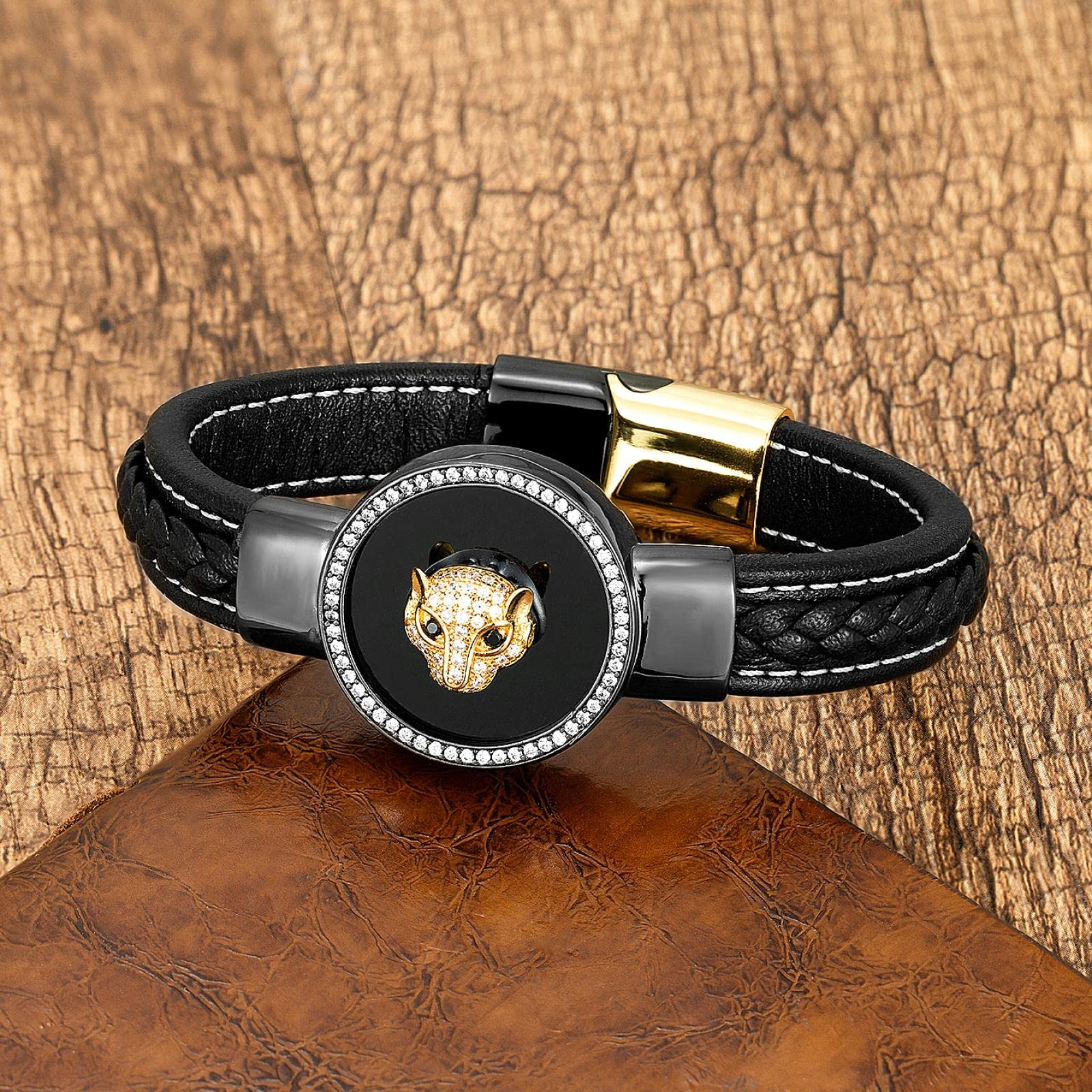 Armband Herren Armbänder Armreif Damen Männer Geschenk Luxus Stil Zirkon Männer Armbänder Runde Naturstein Geflochtene Lederarmbänder Charme Punk