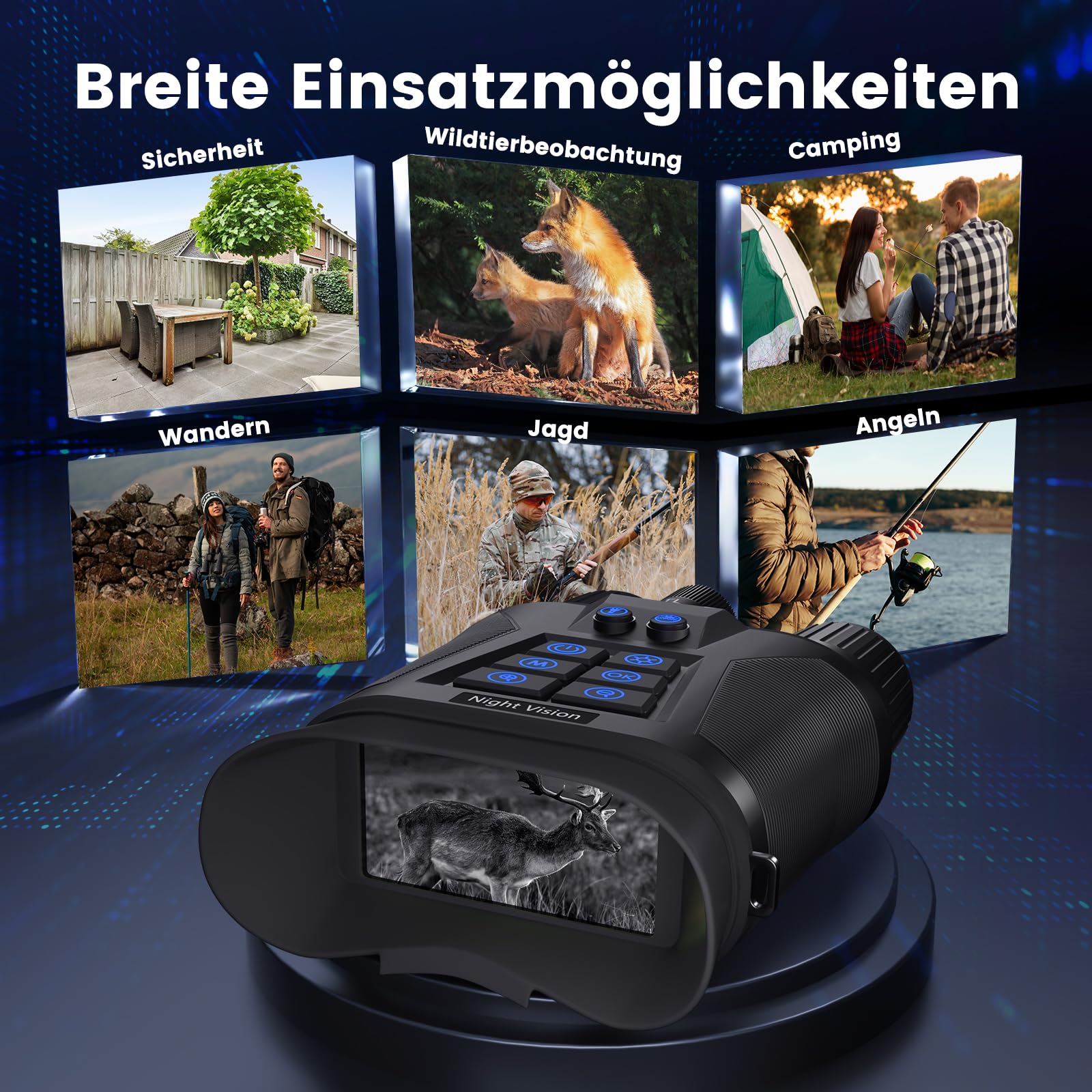 Nachtsichtgerät 4K Nachtsichtfernglas - 3" Digital Infrarot Fernglas für Erwachsene, 5000mAh Wiederaufladbares, 8X Digitalzoom Nachtsicht 400M für Camping, Jagd & Sicherheit Beobachtung