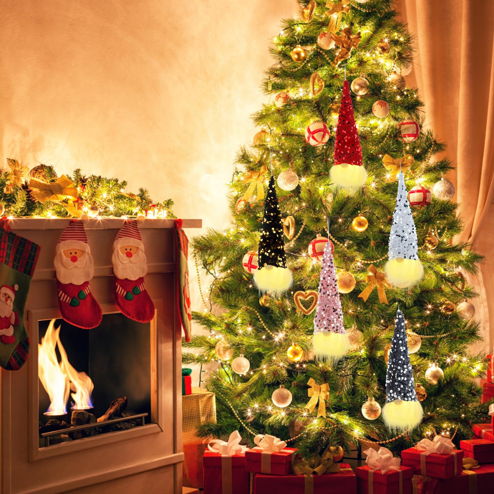Kerstkabouters - Set van 4 gnoom kabouters met muts over de ogen - 9 cm