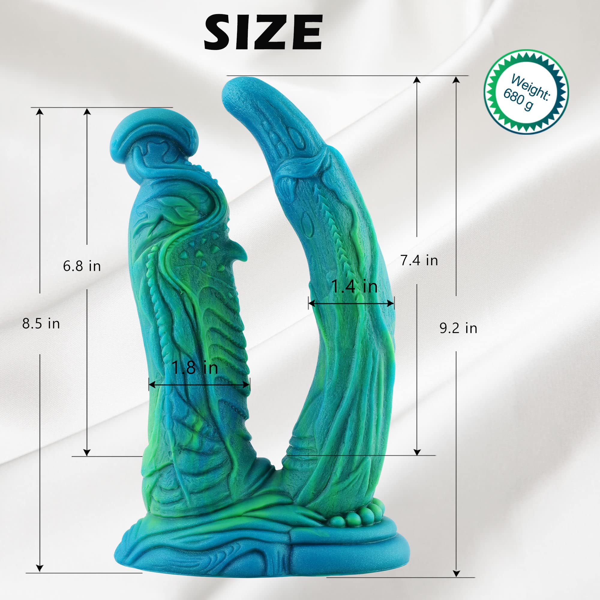 Monster Dildo Dragon Double Silicone Fantasy Dildo, 9 Inch Suction Soft Massive Dildo for Men, Realistic Vibrating Wide Dildos for Women, Fake Prostate G Spot Curved Penis
