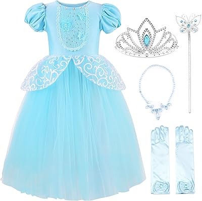 Uhdear Girls Princess Costume Fancy Birthday Party Dress up with Accessories (4T, Blue)