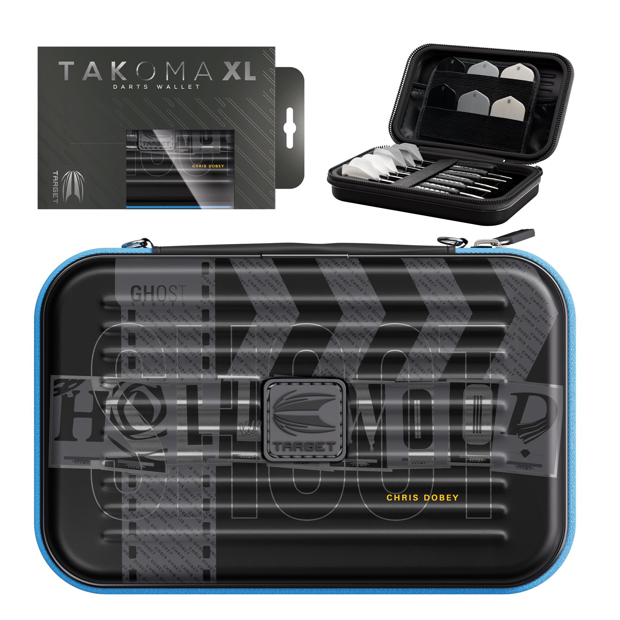 Target Darts Chris Dobey Ghost Series XL Takoma Wallet – Darts Case, Black/White Storage Cases, “Hollywood” Zipper Dart Holder, Professional Accessories – Holds 6 Fully Assembled Darts