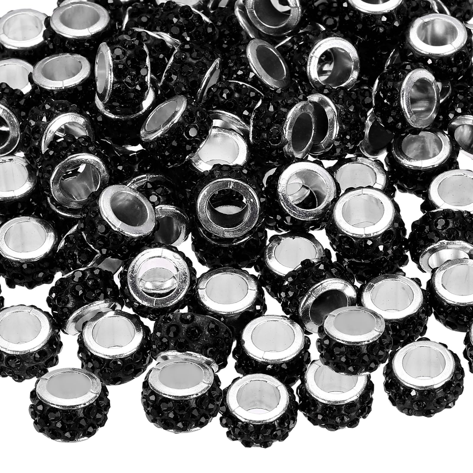 sourcing map 100 Pcs Large Hole Bead, 12mm Rhinestone European Beads for Bracelet Jewelry Making, Pen Crafts (Black)