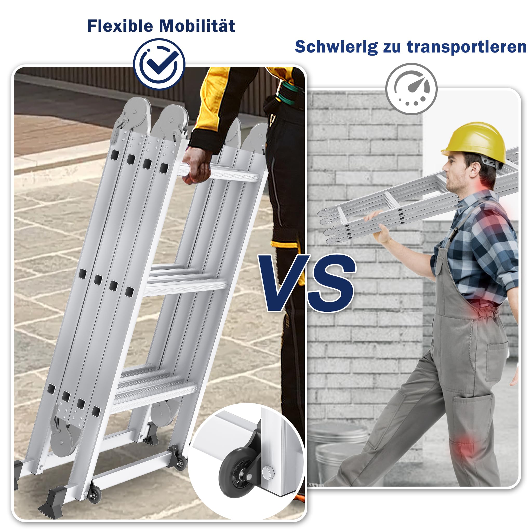 XMTECH 340cm Leiter Mehrzweckleiter Klappleiter Gelenkleiter mit Plattform Aluleiter Multifunktionsleiter Kombileiter 6 in 1 Anlegeleiter Stehleiter aus Aluminium - 4x3 Stufen, Silber