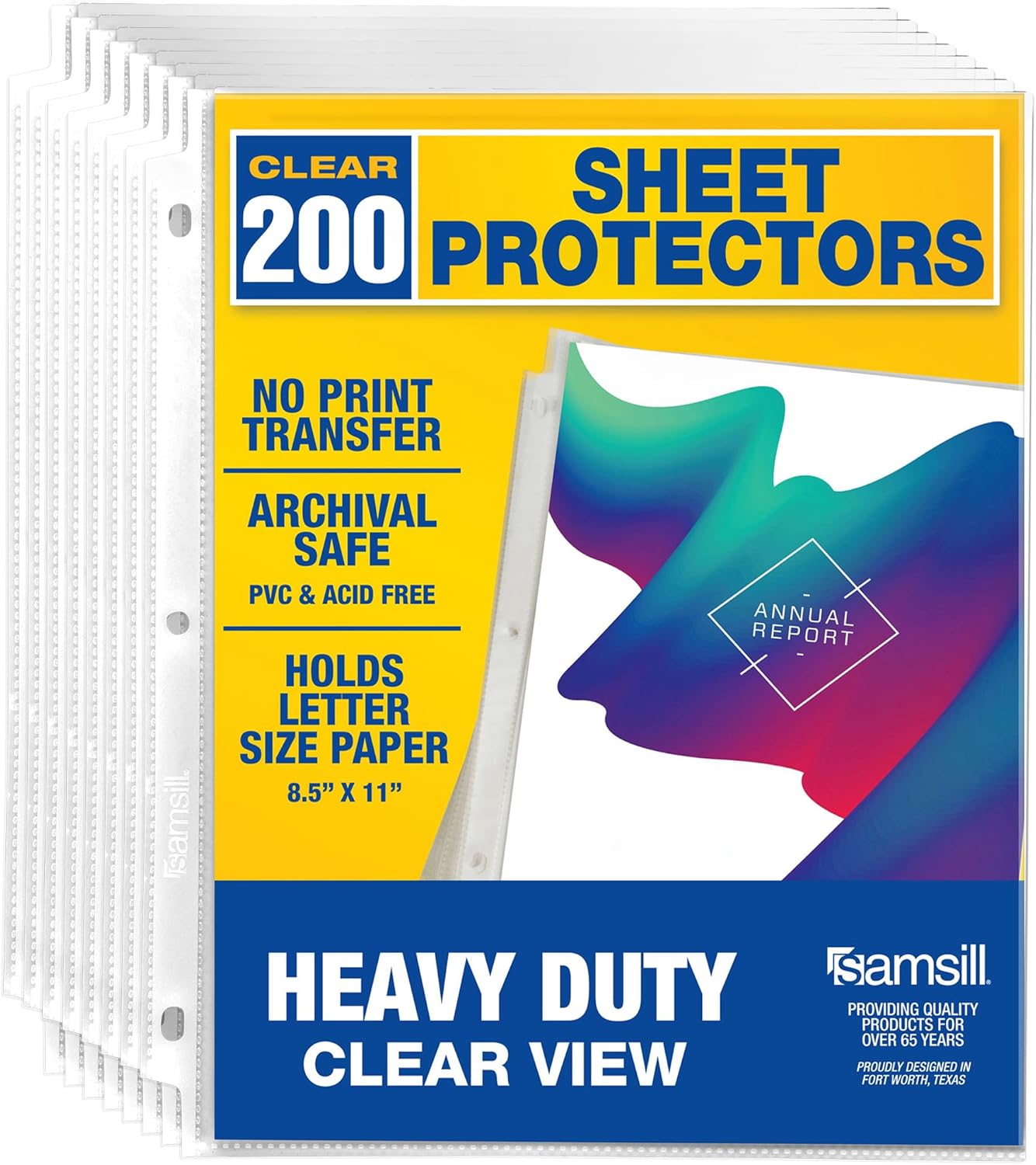 Samsill 200 Pack Heavy Duty Sheet Protectors, Crystal Clear, 8.5×11 Inch Page Protectors for 3 Ring Binder, Letter Size Protectors, Reinforced Holes, Clear Protector, Top Loading, Acid Free