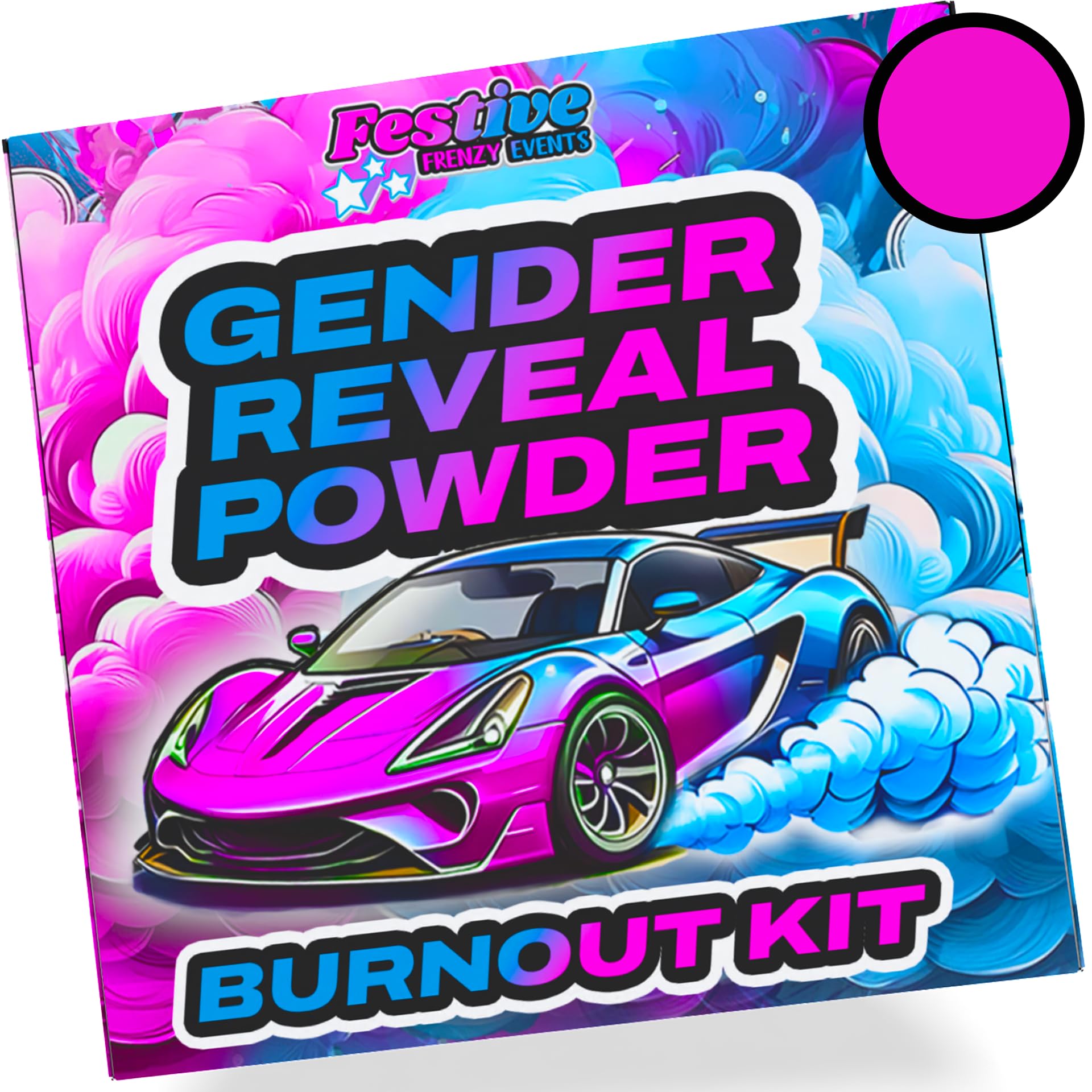 Blackout Gender Reveal Burnout Kit 2 x 2lb Powder + 40 Stickers & 2 Ribbons - Suitable for Cars, Trucks & Motorcycles (4lbs of PINK Powder)