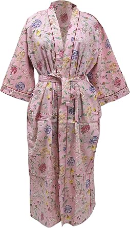 CRAFT KALA Womens Kimono Robe Long Robes with White Colorful Flowers Printed Kimono Nightgown, One Size