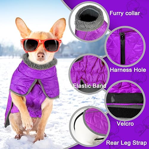 Miniatura 4 de Fragralley Abrigo para perro, abrigo cálido de invierno para perro con correa para las piernas, impermeable y reflectante, abrigos para clima frío
