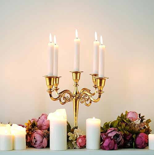 Vista 53 de Rely+ Candelabros de 5 brazos, decoración de interiores, cocina, mesa, velas, candelabros, centro de mesa (plateado)