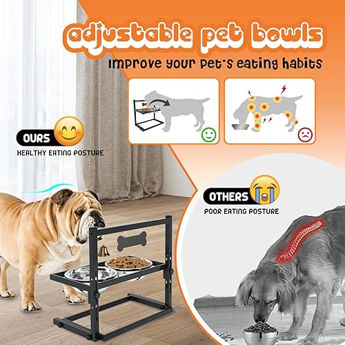 Miniatura 3 de SHAINFUN Cuencos elevados para perros y gatos medianos, soporte elevado para gatos o perros con altura ajustable y dos cuencos de acero inoxidable