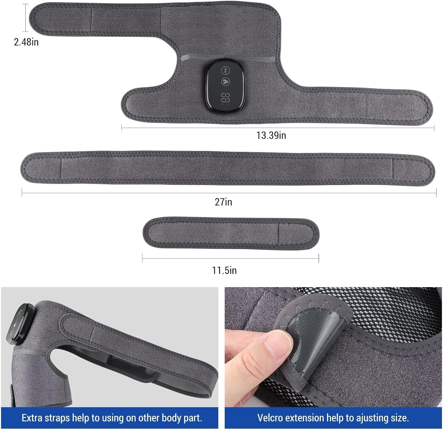 NORTHERN BROTHERS Cordless Heated Knee Massager with Heat & Vibration, 3 Heat Levels & 3 Vibration Modes, 5000mAh USB-C Rechargeable, Adjustable Wrap for Knee, Shoulder, Elbow