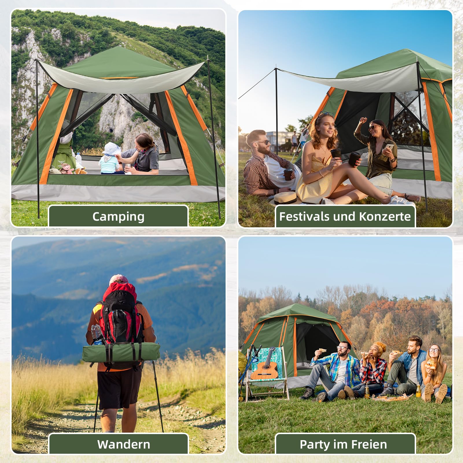 HAUSPROFI Camping Zelt 2-3 Personen Pop Up Zelt Automatisches Wurfzelt, Wasserdicht Winddicht mit Vorzelt Fenster, Doppelschicht Kuppelzelt 4 Jahreszeiten, Moskitoschutz für Familien Camping Festival