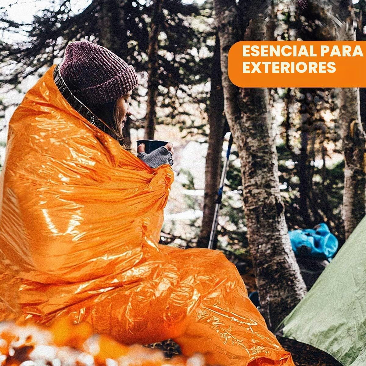 Saco de Dormir Emergencia, Mantas Termica de Aluminio, Saco de Dormir de Supervivencia de Emergencia, Manta de Rescate, Manta de Emergencia Reutilizable, Manta termica Supervivencia (1, Naranja)