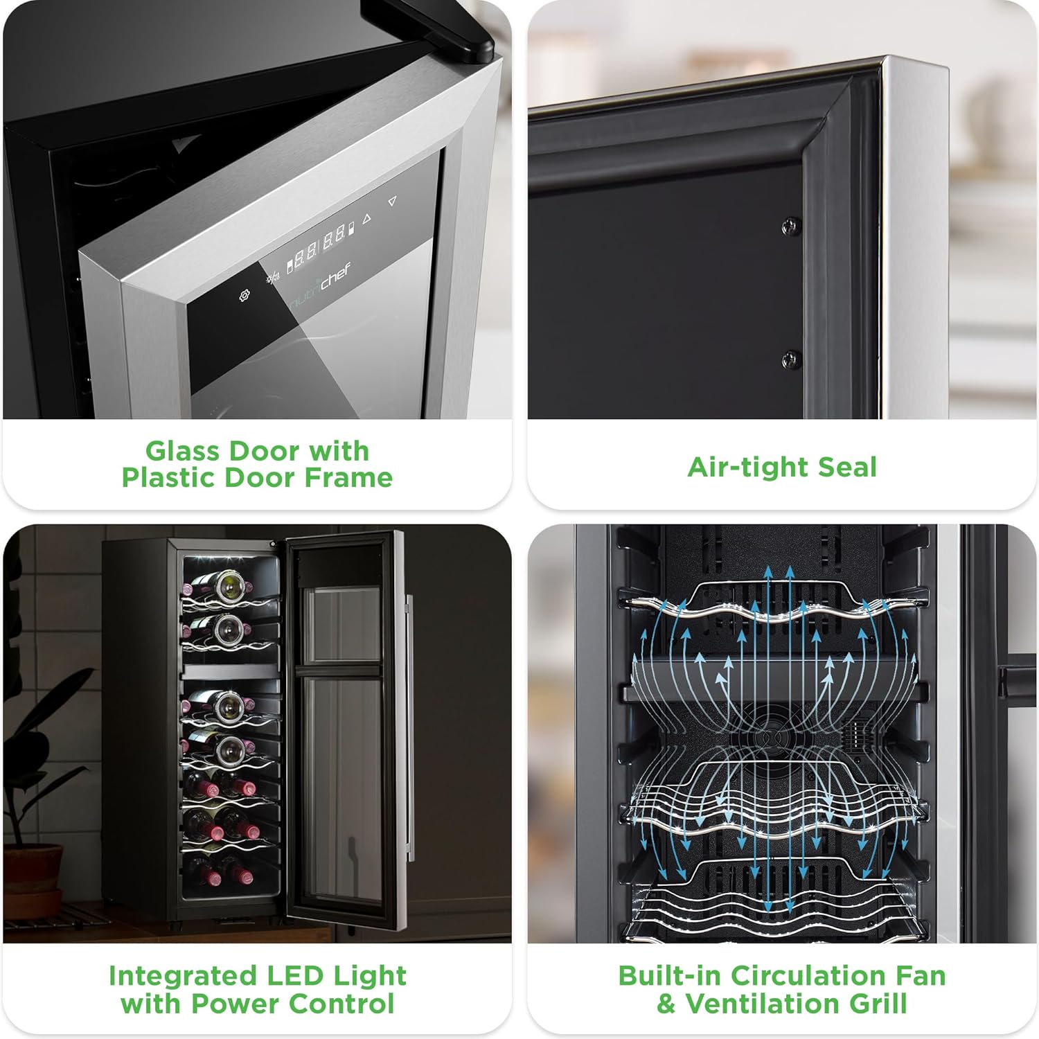 Nutrichef 18 Bottle Wine Fridge | Dual Zone Wine Chiller | Adjustable Temperature 41°F to 64°F | Ultra Quiet Operation | Wine Cooler For Home & Office | Free Standing 32x11x23 IN | Black