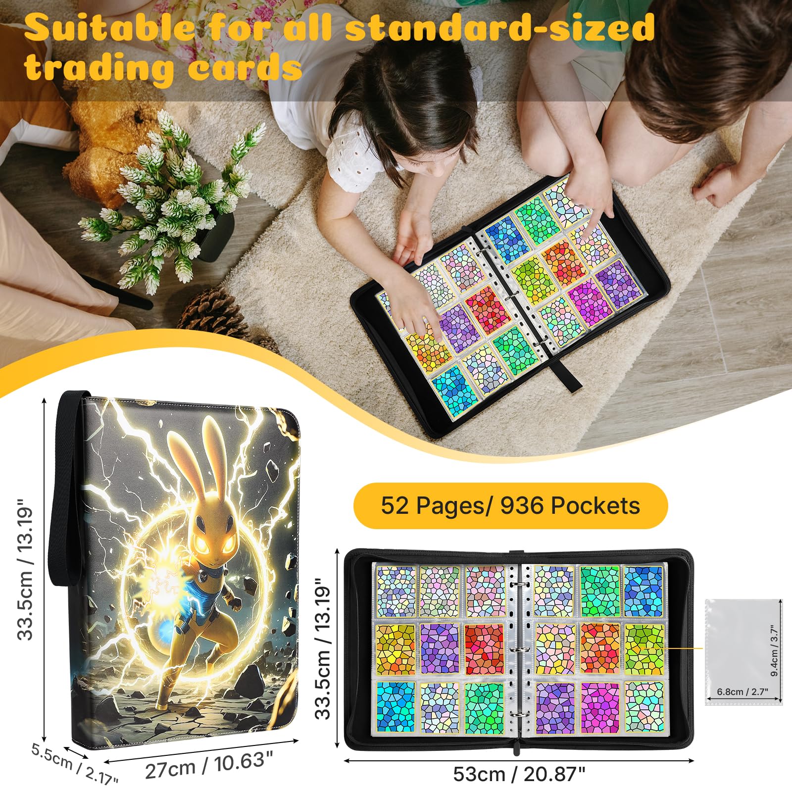 VYYTYYA – 42 Feuilles De Pochettes Pour Cartes – 756 Emplacements – 9 Poches Par Page – Renfort Bord – Compatible Pokémon, K-pop, Jeux