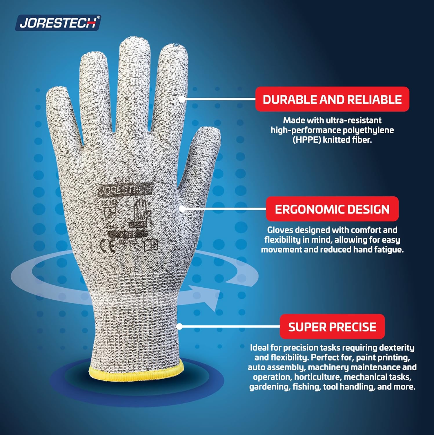 JORESTECH Knit Work Gloves PPE Multi-Use Hand Protection Pack of 12 (Large) GS-03