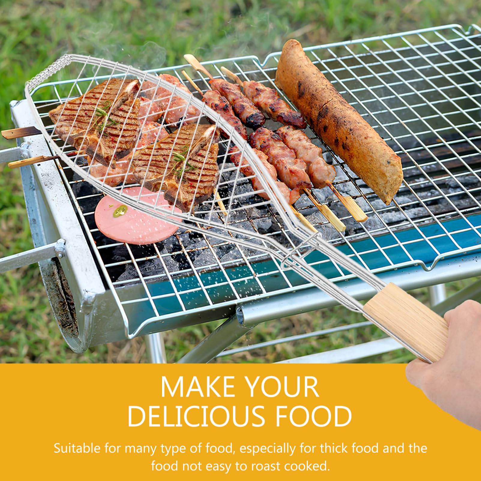 Abaodam Grill Baskets for Bbq Charcoal Basket for Grill Kabob Rack Round Net Rack Bbq Tool Set