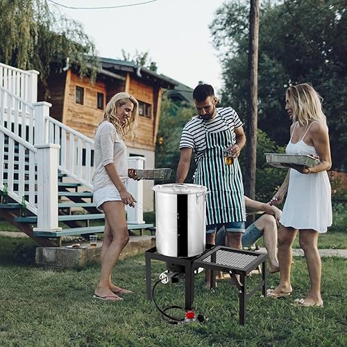 Miniatura 7 de ROVSUN Freidora de Pavo de 30QT y Freidora de Pescado de 10QT con Quemador de Propano de 55000BTU, Freidora Profunda para Exteriores y Olla Vaporera