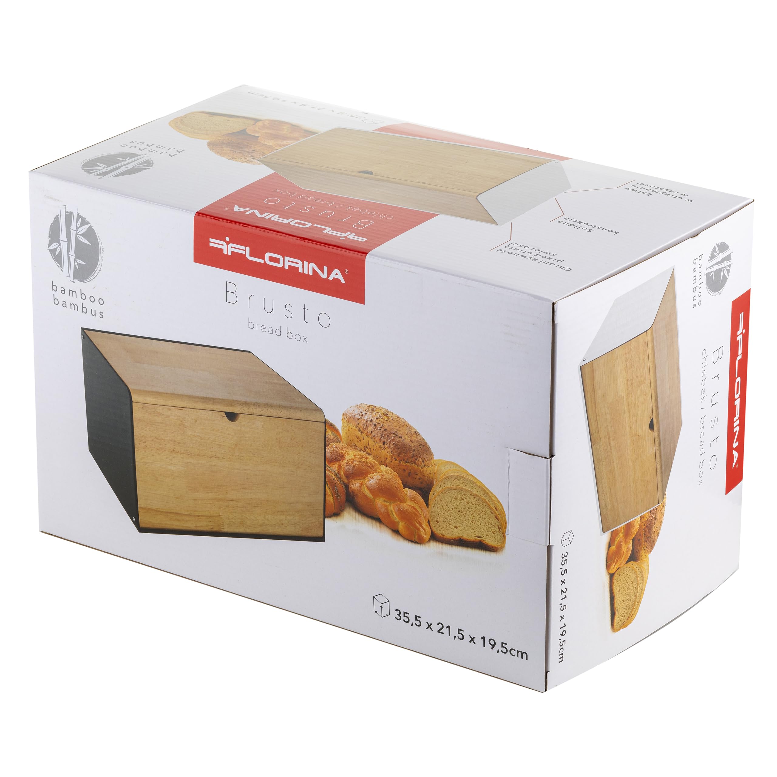 FLORINA Panera BRUSTO 35,5 x 21,5 x 19,5 cm I Acero con Tapa de Bambú I Panera Espaciosa y Moderna I Conservación de Pan Más Fresco I Contenedor de Pan para Cocina I Color: Blanco