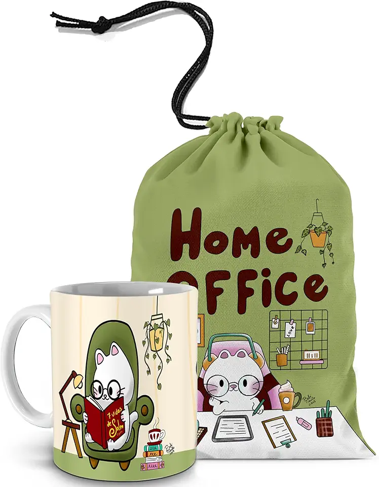 Caneca Para Amantes De Livros, Café E Gatos! Saquinho Para Caneca