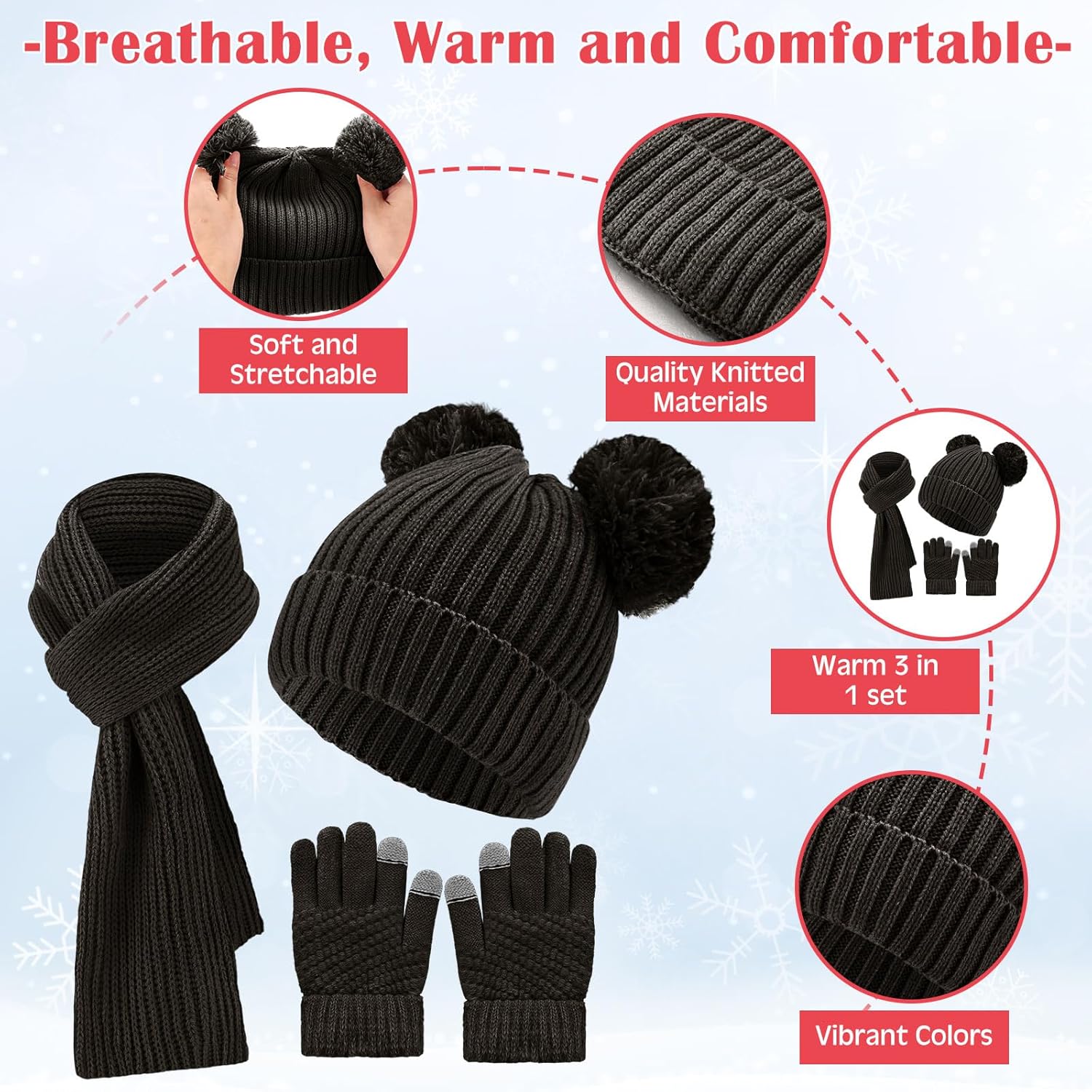 Geyoga 12 Pcs Toddler Winter Hat Gloves Scarf Winter Warm Set Kids Knit Beanies Long Scarf Gloves for Boys Girls Ages 2-8 - Image 3
