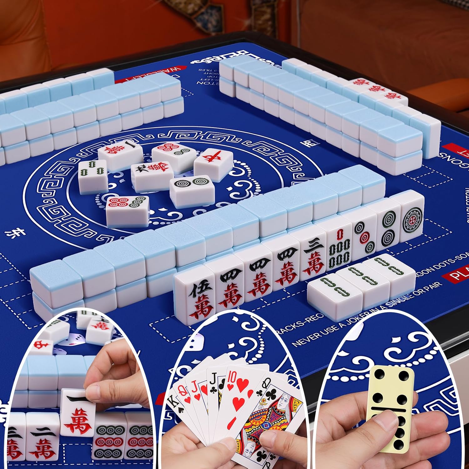 Mahjong Mat, 32.4 * 32.4 Inch Anti-Slip Noise Reduction Mahjong Table Mat for Poker/Board/Card/Tile Games, Dominoes (Navy Blue)