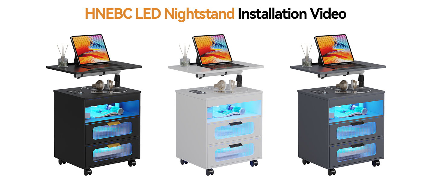 Amazon.com: HNEBC Nightstand with Wireless Charging Station, LED