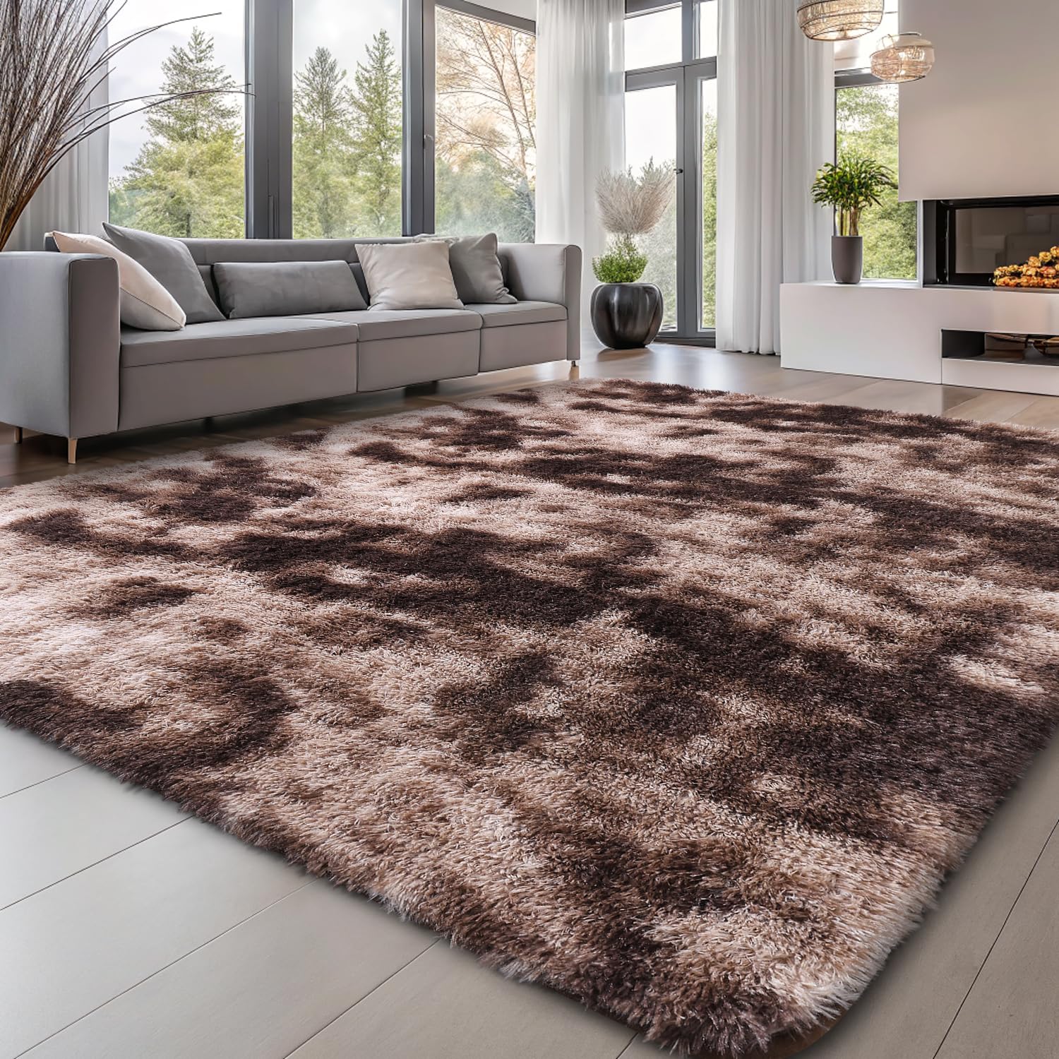HUGEAR Tapijt Woonkamer Shaggy Vloerkleed 200x300cm Roze Wit Hoogpolig Geruit Antislip Modern Pluizig Zacht Vloerkleden Kinderkamer Slaapkamer Keuken Lounge Shag Tapijts Ruitpatroon