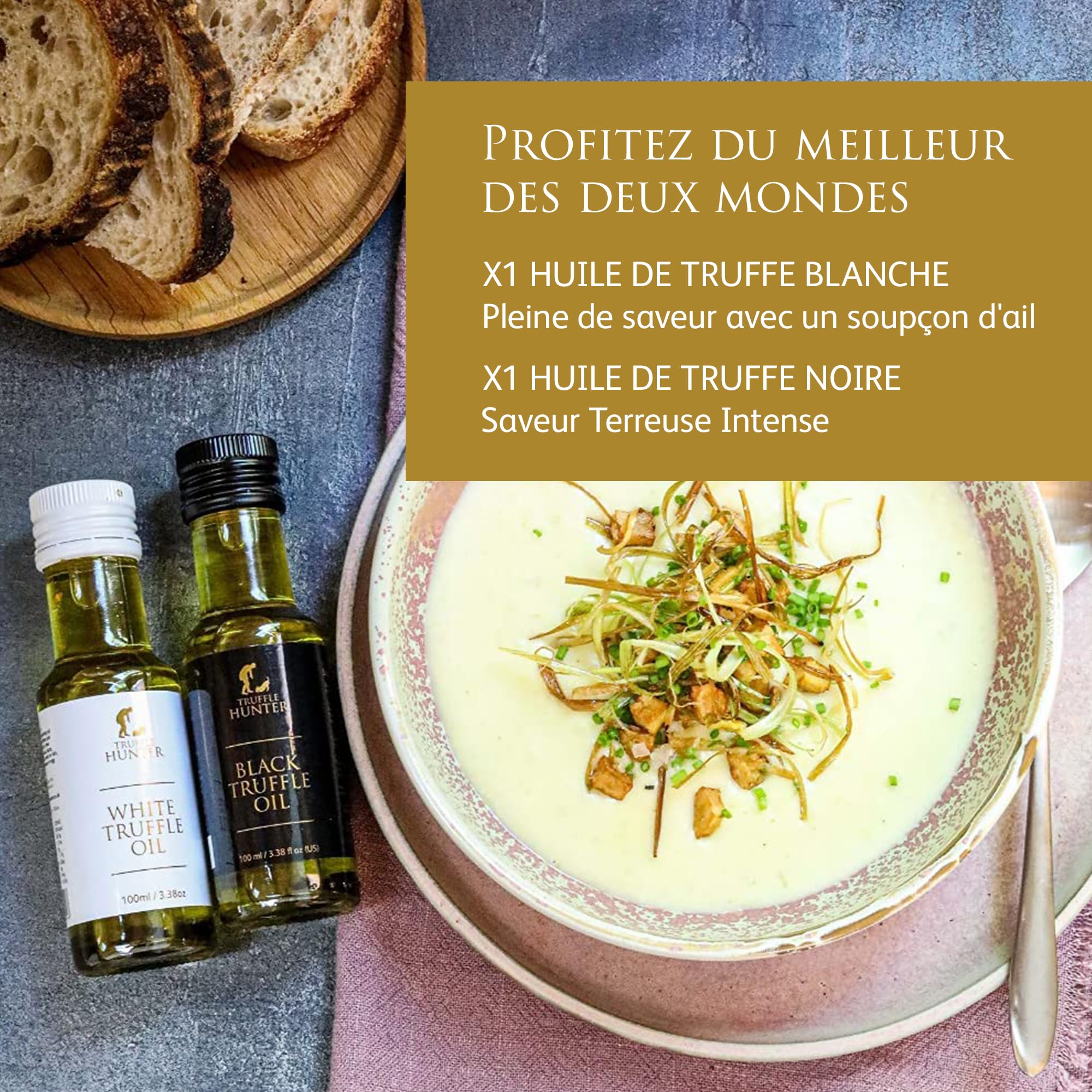TruffleHunter - Ensemble d'Huiles de Truffe Noire et Blanche - Huile d'Olive Extra Vierge pour la Cuisine et l'Assaisonnement - 100 ml x 2