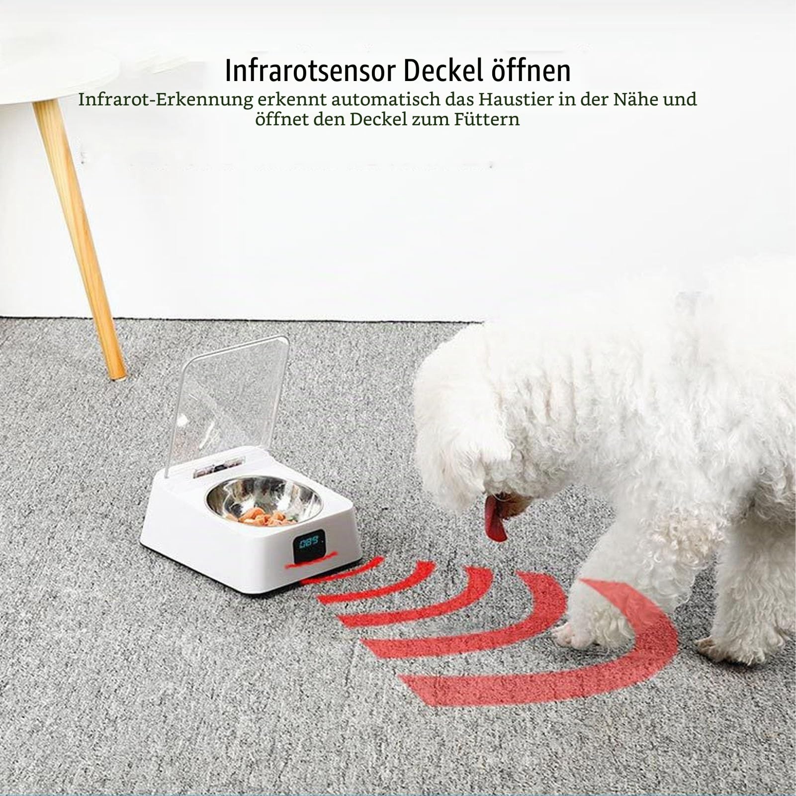 Sonew Induktionsdeckel Öffnung PET Smart Feeder mit Wiederaufladbarer Funktion, 350 ml, für Kleine und Mittlere Hunde und Katzen