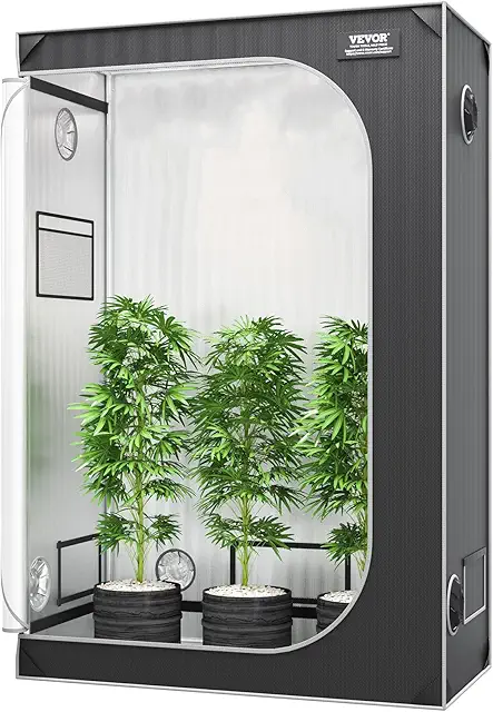 VEVOR Tente de Culture 122x61x183 cm Chambre de Culture Hydroponique Mylar 2000D Hautement Réfléchissante avec Fenêtre d'Observation, Sac à Outils, Plateau de Sol pour Culture de Plantes d'Intérieur