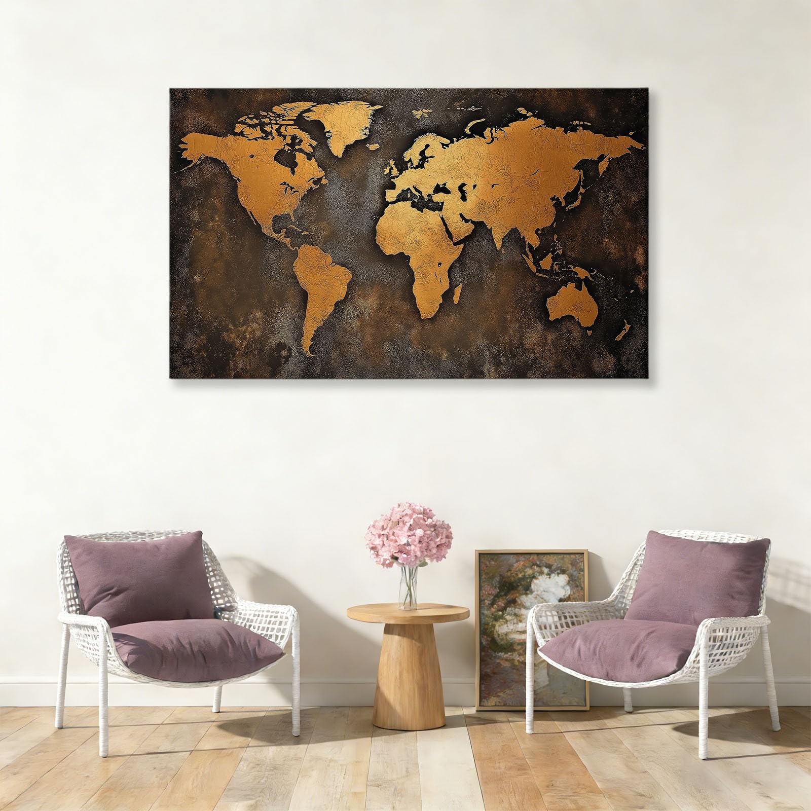 Lienzo decorativo para pared, diseño de mapa del mundo rústico, 39 x 20 pulgadas, pinturas sin marco, cuadros de pared clásicos retro, pósteres marrones o sala de estar, baño, dormitorio, pasillo