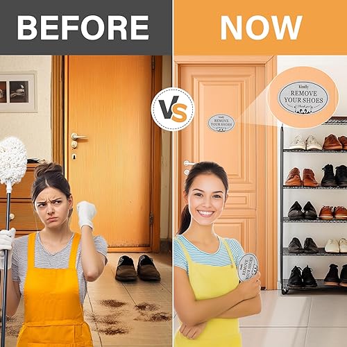 Miniatura 3 de CARGEN Paquete de 2 calcomanías ovaladas con texto en inglés Kindly Remove Your Shoes Please Take Off Your Shoes No Shoes