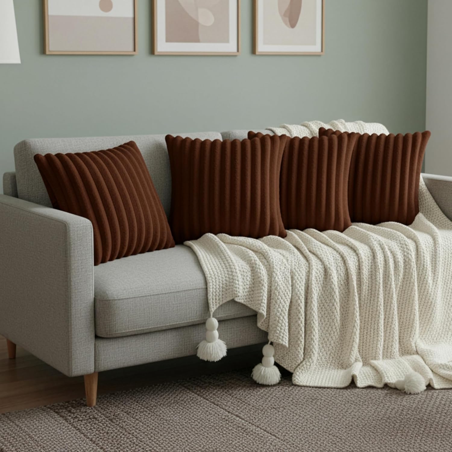 Brown Throw Pillow Covers 18 x 18 Set of 4, Cute Boho Throw Pillow Cover for Couch/Bed, Decorative Pillows Covers for Sofa/Bed, Accent Pillow Covers for Living Room, Rustic/Home/Room Decor - Image 4