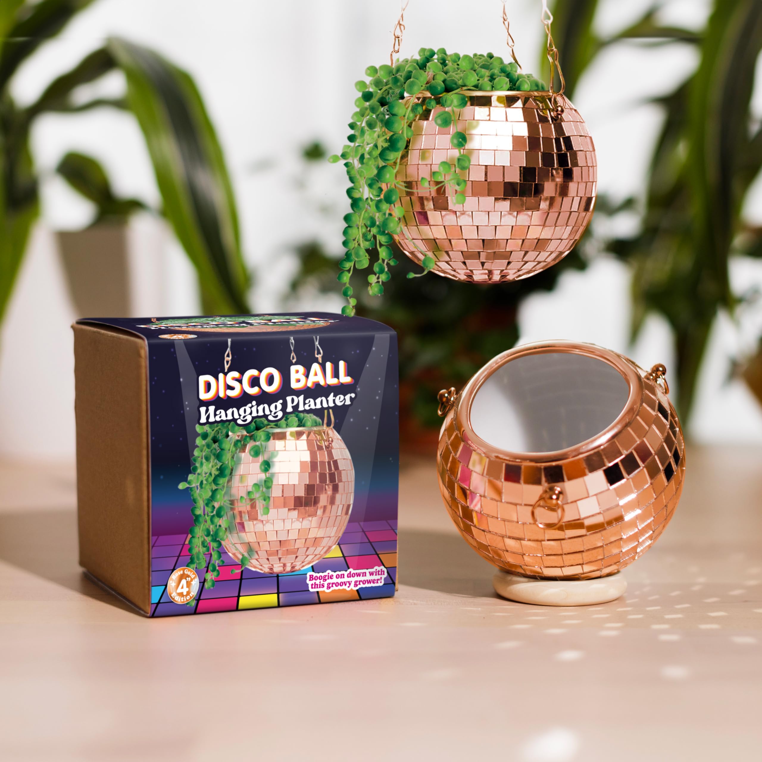 Bubblegum Stuff Women's Rose Gold - Disco Ball Hanging Planter - Hanging Basket For Indoor Plants, Chain & Rim, Herb Planter - Room Decor 4 Inch