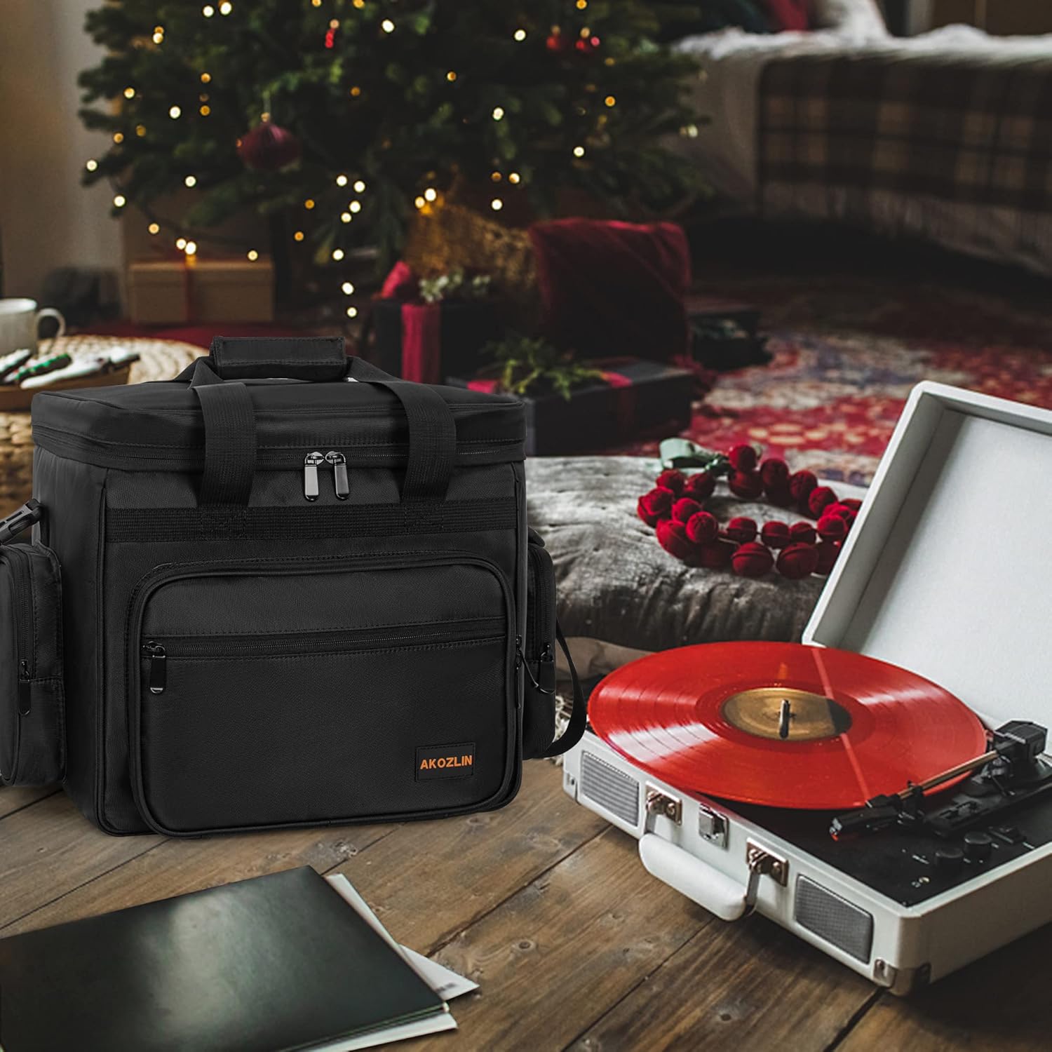 AKOZLIN Vinyl Record Travel Carrying Bag with Divider Durable Vinyl Albums Storage Case Fit 12" LP Albums for Collection,Travel, Concert - Image 6