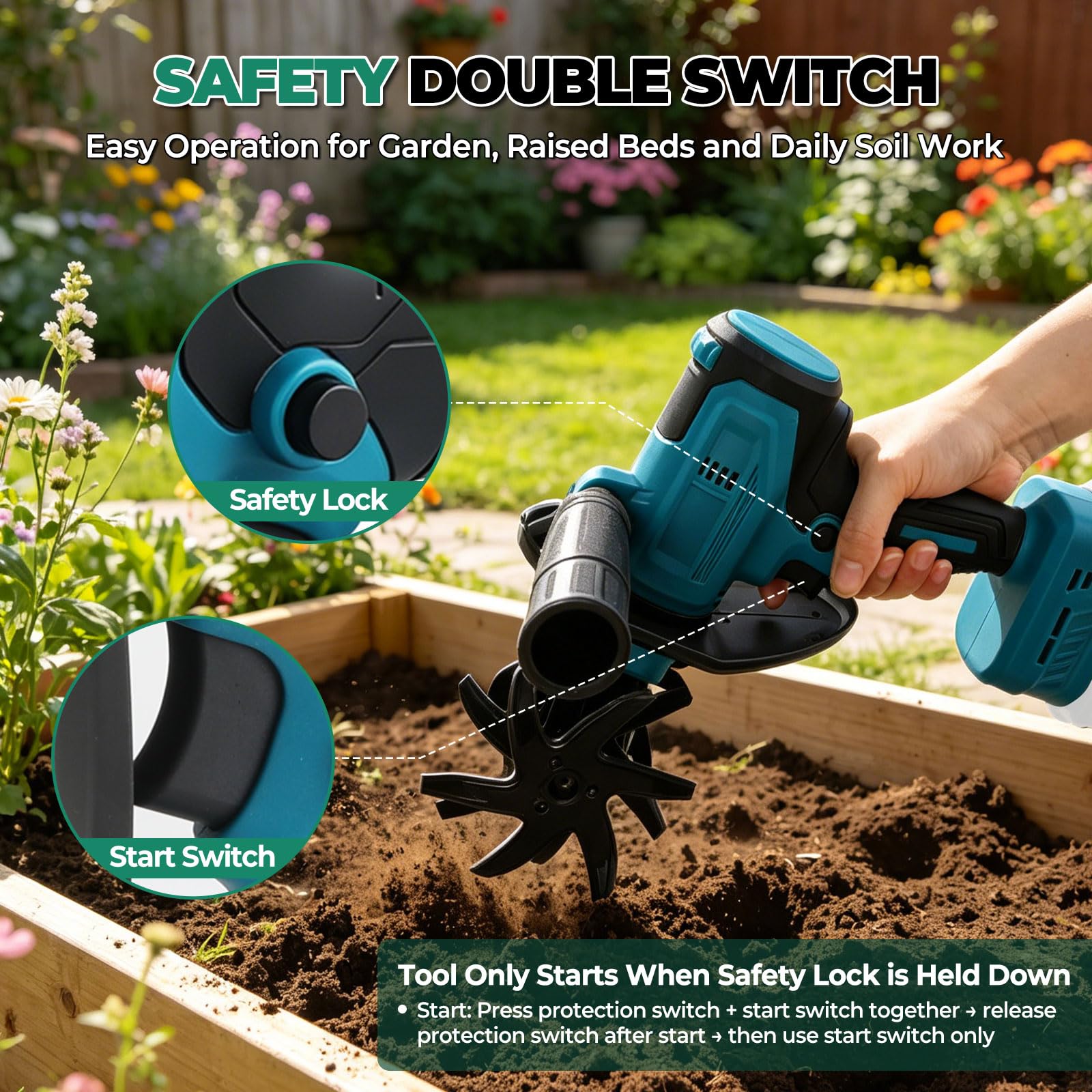 Coltivatore portatile senza fili compatibile con batteria MK 18V | Mini motozappa elettrica da giardino con profondità di 10 cm e larghezza di lavoro di 10 cm per la coltivazione del terreno