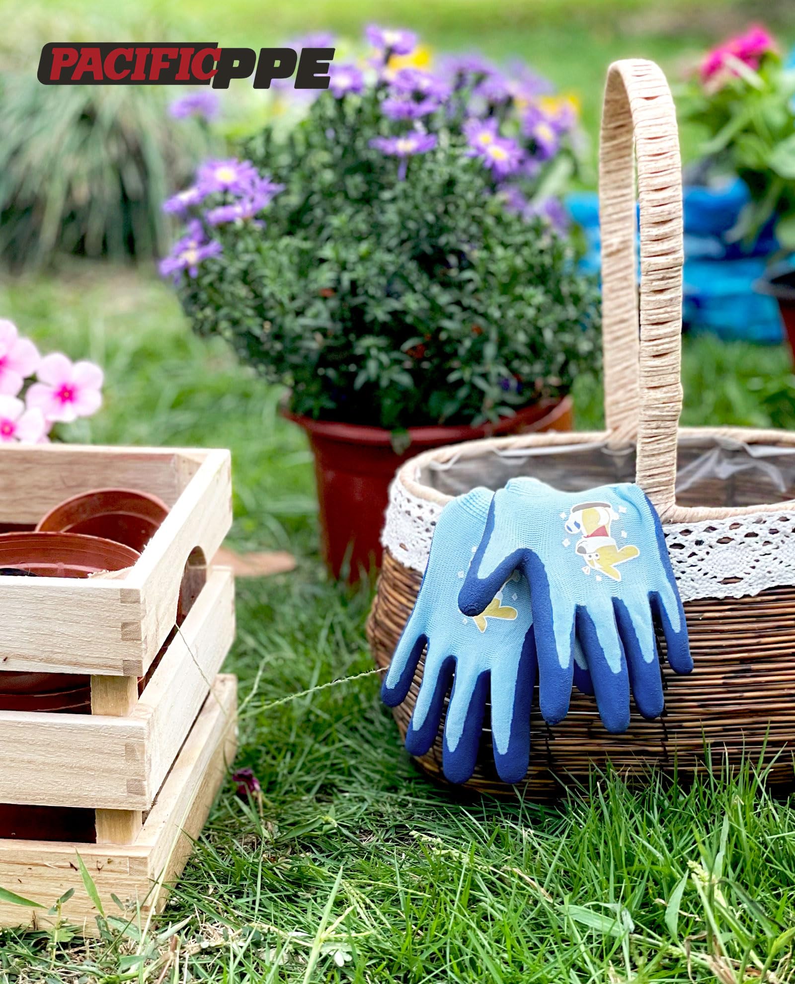 PACIFIC 3 Paia Guanti da Giardinaggio per Bambini 2-6 Anni, Guanti da Giardino in Lattice Naturale, Guanti da Lavoro Antiscivolo, per Esterni, Pittura & Fai da Te, Ragazzi & Ragazze, Multicolore, XXXS