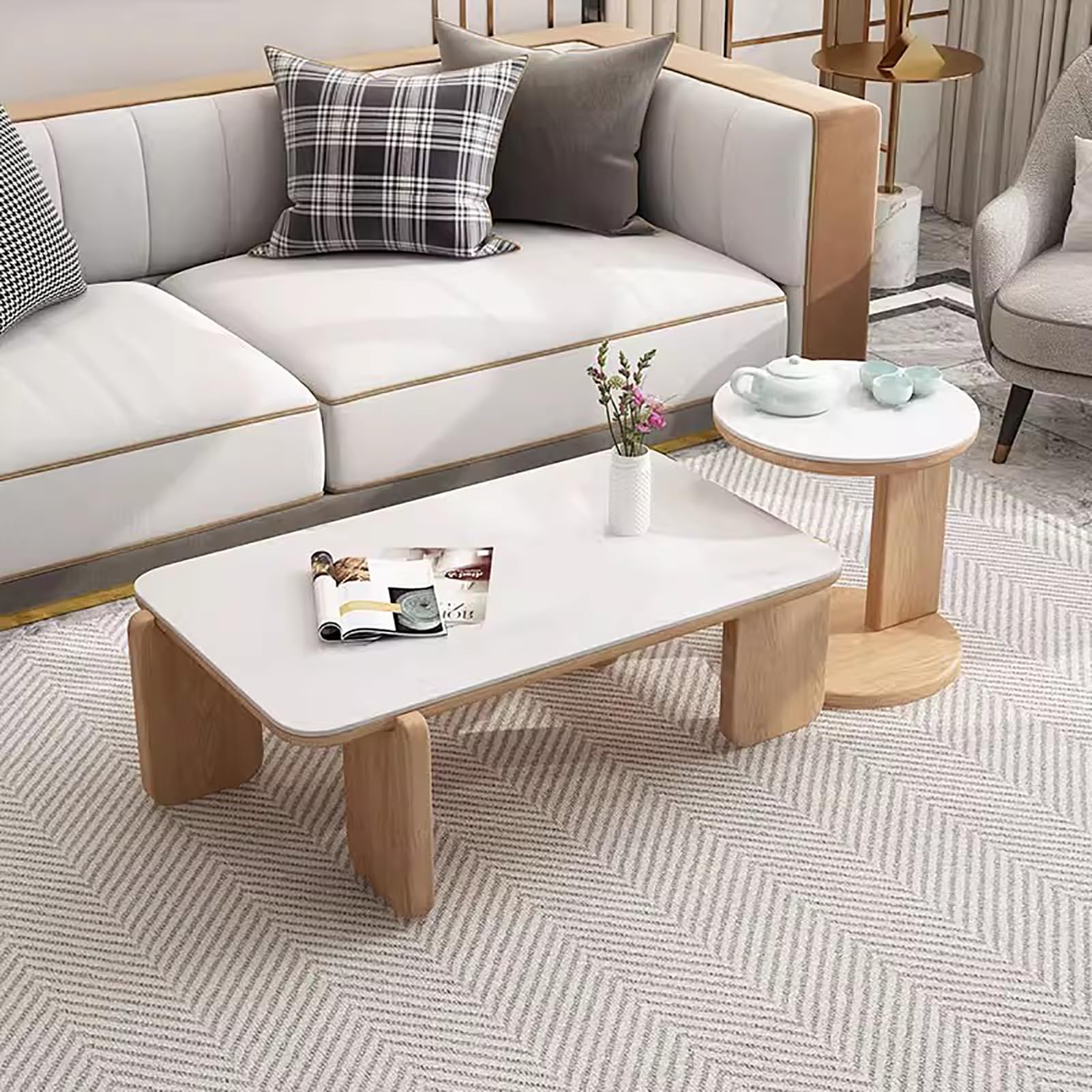 SXZenSpace Modern Rectangular Coffee Table,Nordic Wood Center Table for Living Room with Sturdy Legs Minimalist Side End Home, Office,B,120cm(47'')+50cm(20'')