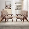 EBELLO Mid Century Accent Chair, Triangular Stable Frame Lounge Chair with High-Resilience Thick Cushion, PU Leather Upholstered Armchair with Tufted Back for Living Room, Bedroom,Khaki,Set of 2