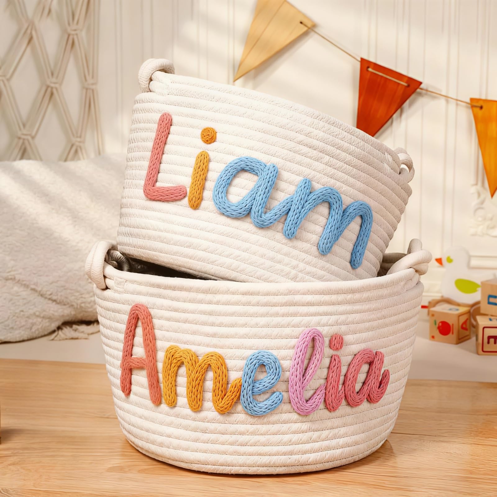 Personalized Baby Gift Basket, Custom 3D Name Woven Nursery Storage Basket