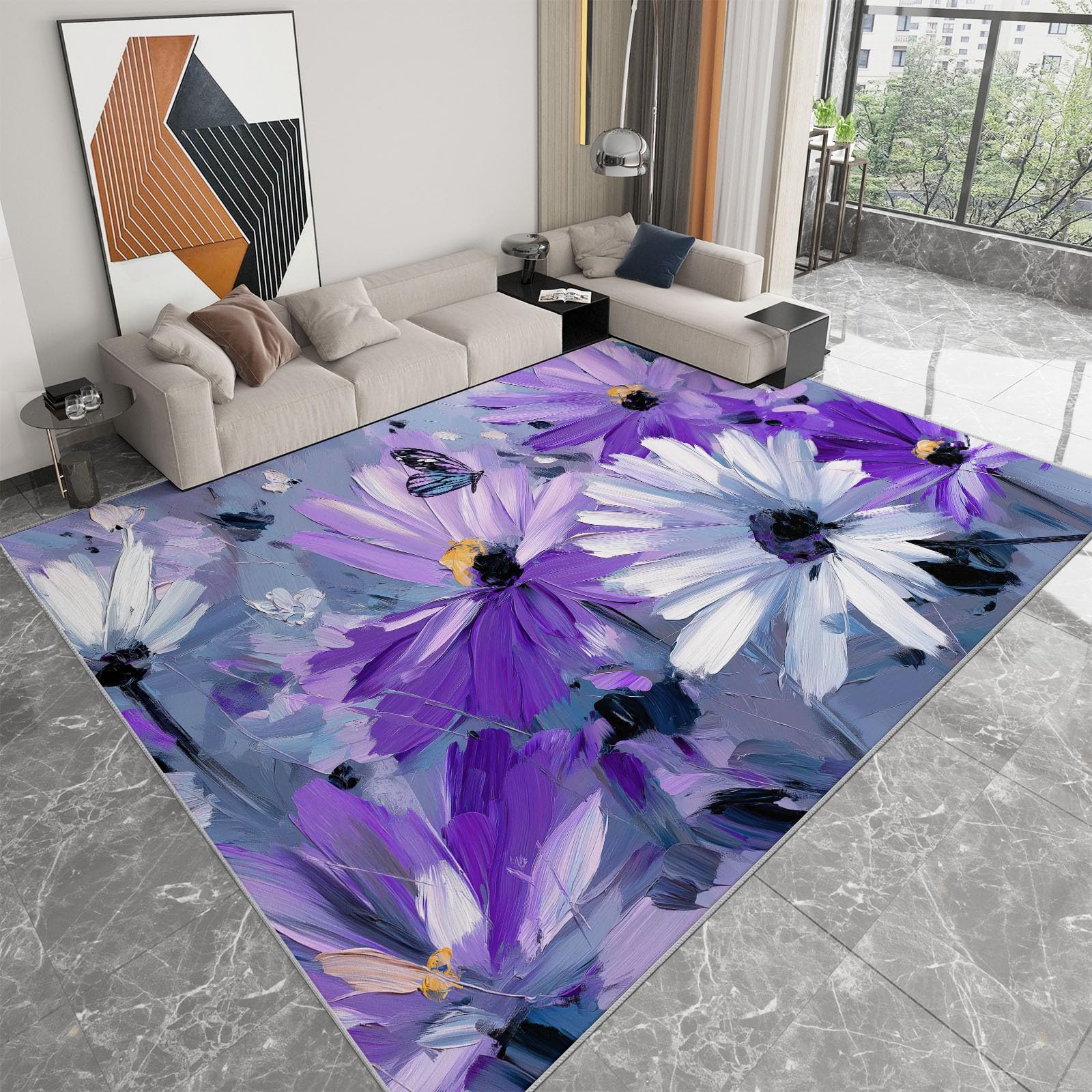 Tapis de chambre enfant et adulte motif papillon violet 180x240cm