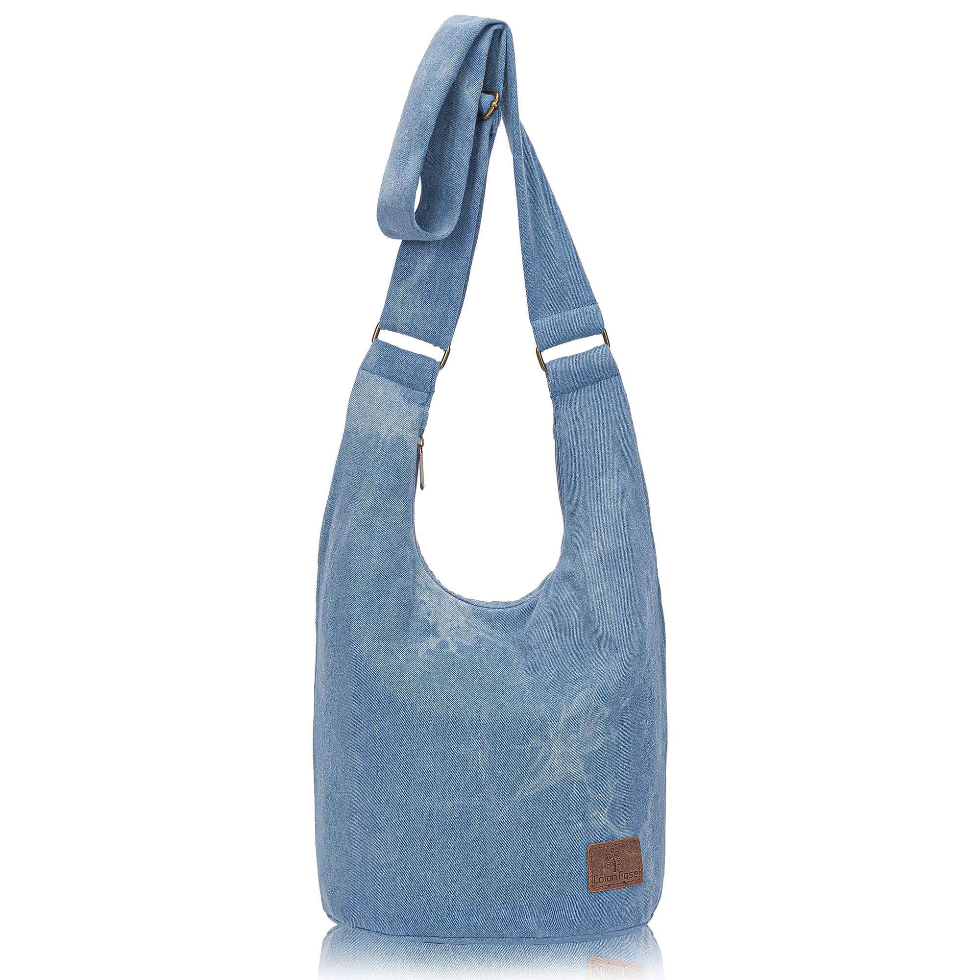 Women's large capacity Hippie Crossbody Bag Top Zip Large Size Canvas Sling Bag Jacquard cloth Handmade Bags (Denim Blue)